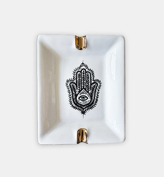Hamsa Porcelain Ash Tray with 12 Karat Gold Detail