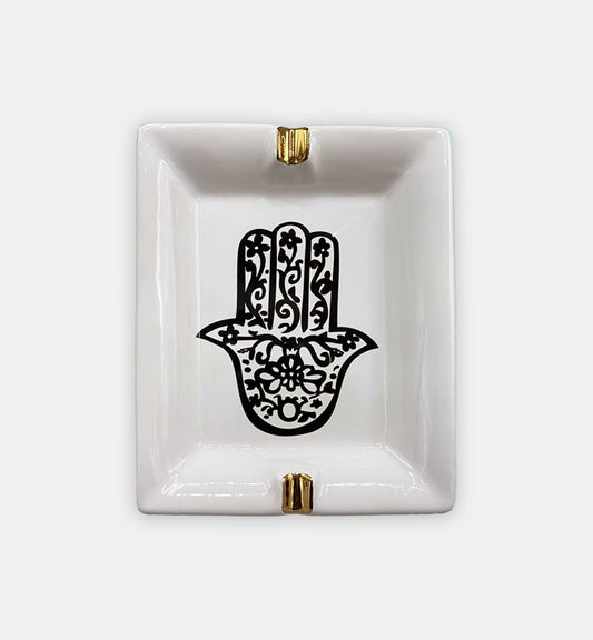 Hamsa Porcelain Ash Tray with 12 Karat Gold Detail