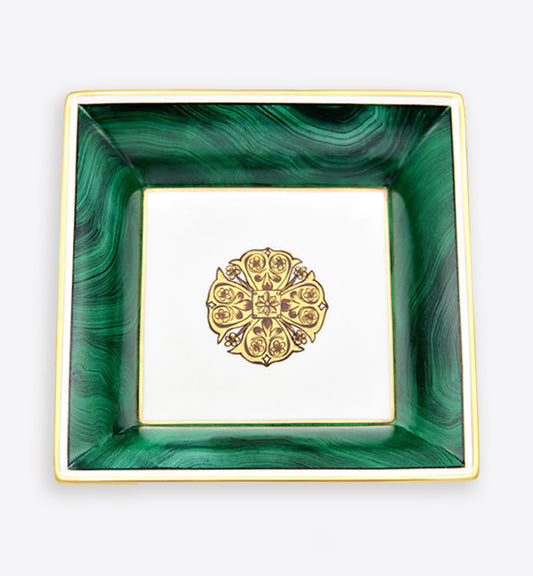 Malachite Hand Painted Plate with 24 Karat Gold