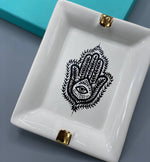 Hamsa Porcelain Ash Tray with 12 Karat Gold Detail