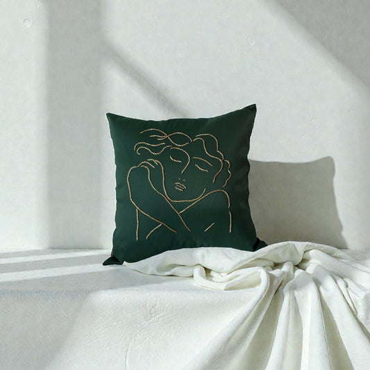 Banoo Green Embroidered Throw Pillow Cover